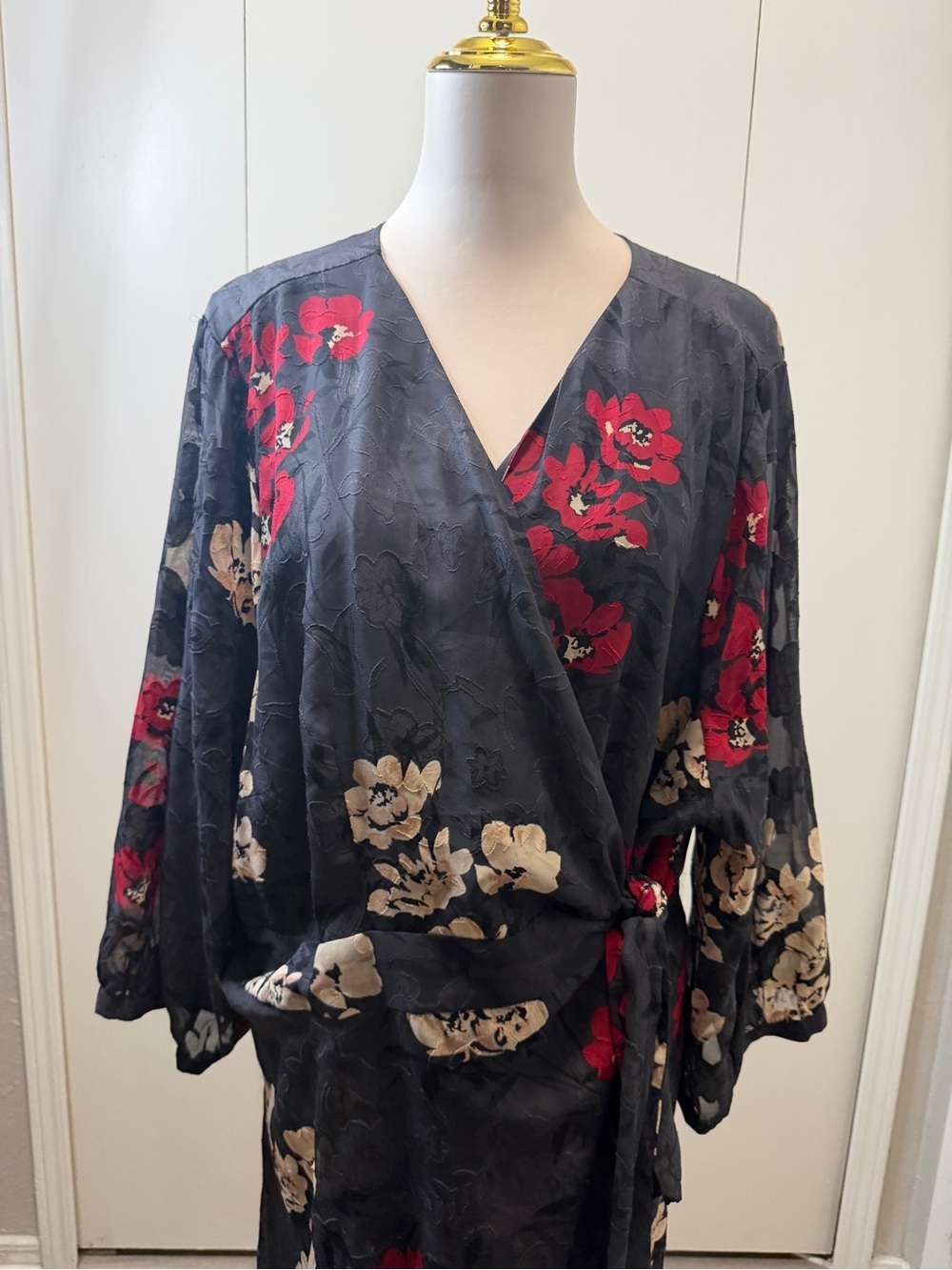 Torrid wrap Black Dress with Red Floral Accents - Picture 4 of 11
